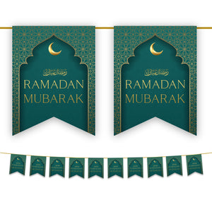 Ramadan Mubarak Bunting - Green & Gold Flags Decoration