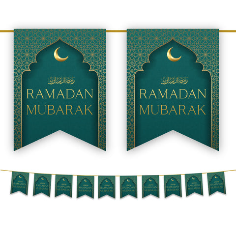 Ramadan Mubarak Bunting - Green & Gold Flags Decoration