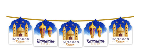 Ramadan Mubarak Bunting - Blue & White Mosque Flags Decoration