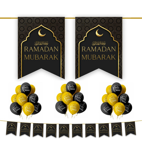 Ramadan Mubarak 20 pc Decoration Set - Black & Gold (2024)