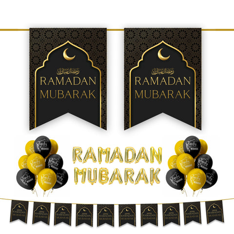 Ramadan Mubarak 34 pc Decoration Set - Black & Gold (2024)
