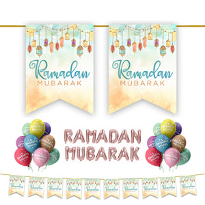 Ramadan Mubarak 34 pc Decoration Set - Lanterns Watercolour