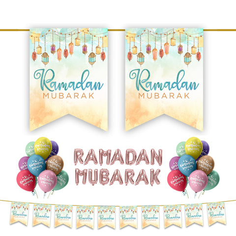 Ramadan Mubarak 34 pc Decoration Set - Lanterns Watercolour