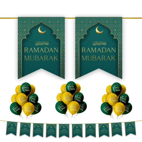 Ramadan Mubarak 20 pc Decoration Set - Green & Gold