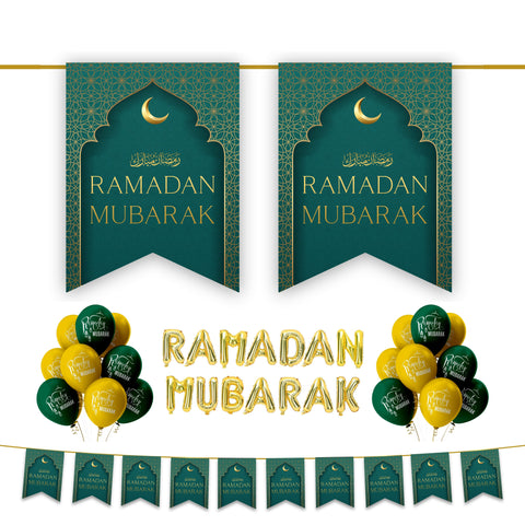 Ramadan Mubarak 34 pc Decoration Set - Green & Gold