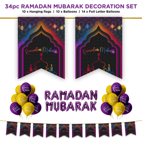 Ramadan Mubarak 34 pc Decoration Set - Neon