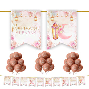 Ramadan Mubarak 20 pc Decoration Set - Pink Floral Lanterns