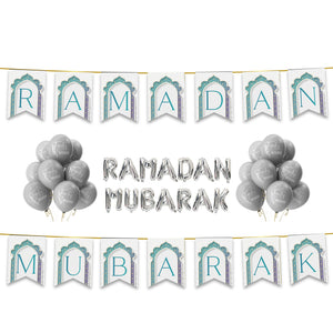 Ramadan Mubarak 38 pc Decoration Set - Teal & White