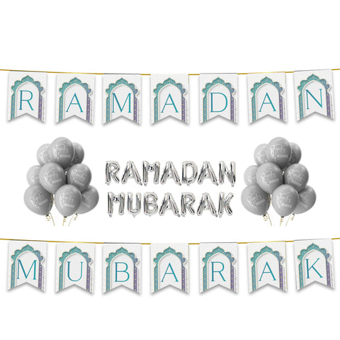 Ramadan Mubarak 38 pc Decoration Set - Teal & White