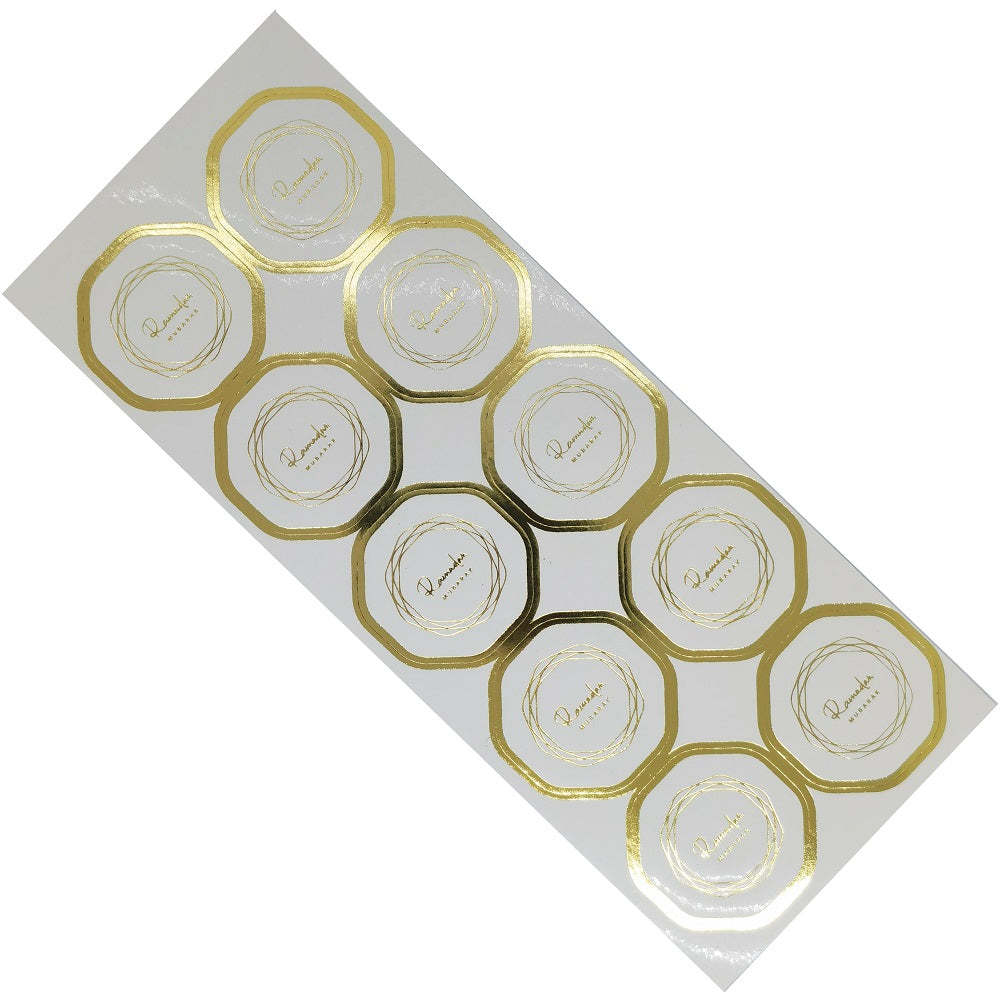 Ramadan Mubarak Stickers - White & Gold Marble