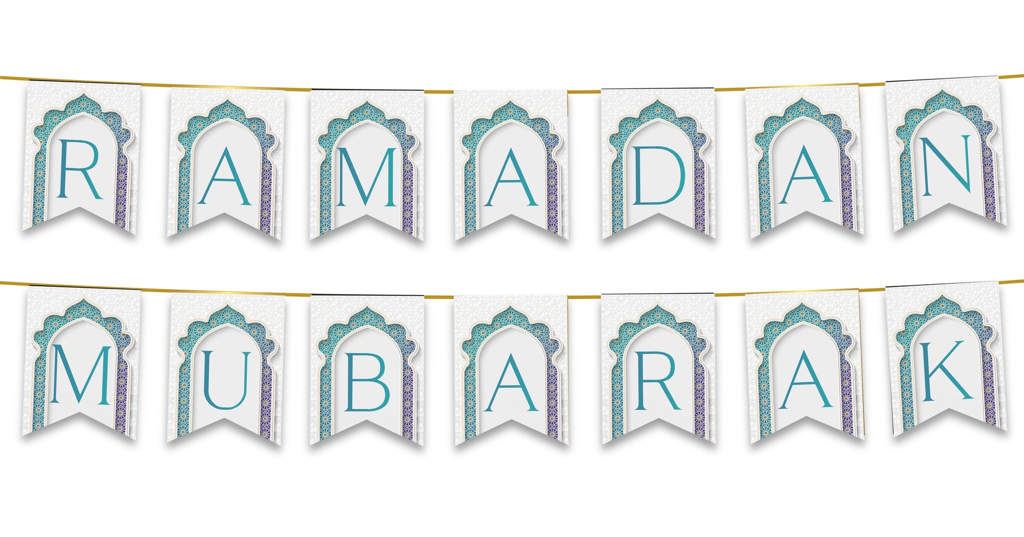 Ramadan Mubarak Bunting - Teal & White Letters Flags Decoration