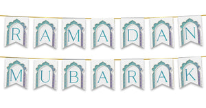 Ramadan Mubarak Bunting - Teal & White Letters Flags Decoration