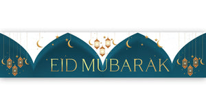 Eid Mubarak Banner - Teal & Gold Domes & Lanterns