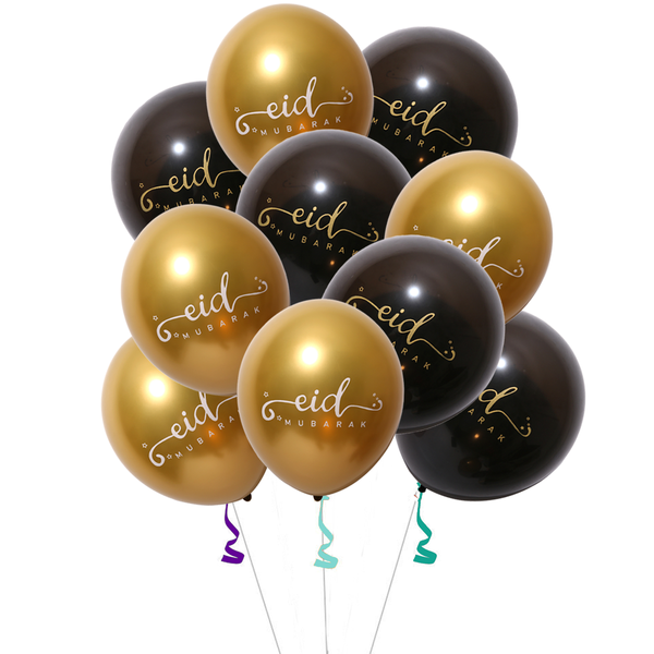 Eid Mubarak Balloons - Pearl - Black & Gold