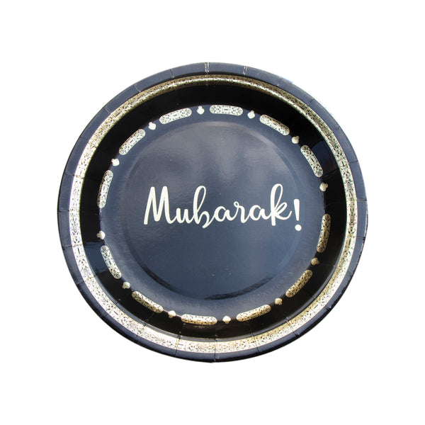 Mubarak Paper Plate - Black & Gold