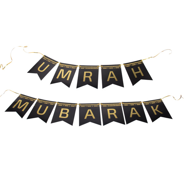 Umrah Mubarak Bunting - Black & Gold Foiled Letters Bunting