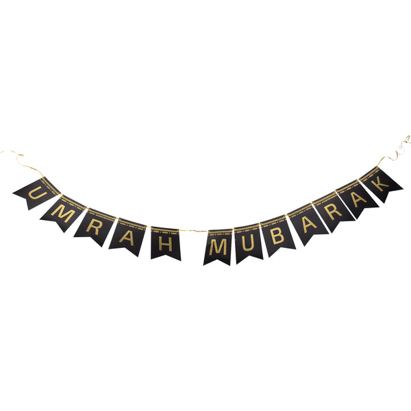 Umrah Mubarak Bunting - Black & Gold Foiled Letters Bunting