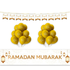 RAMADAN Mubarak Geometric & Lanterns Decoration Set - White & Gold (MM)