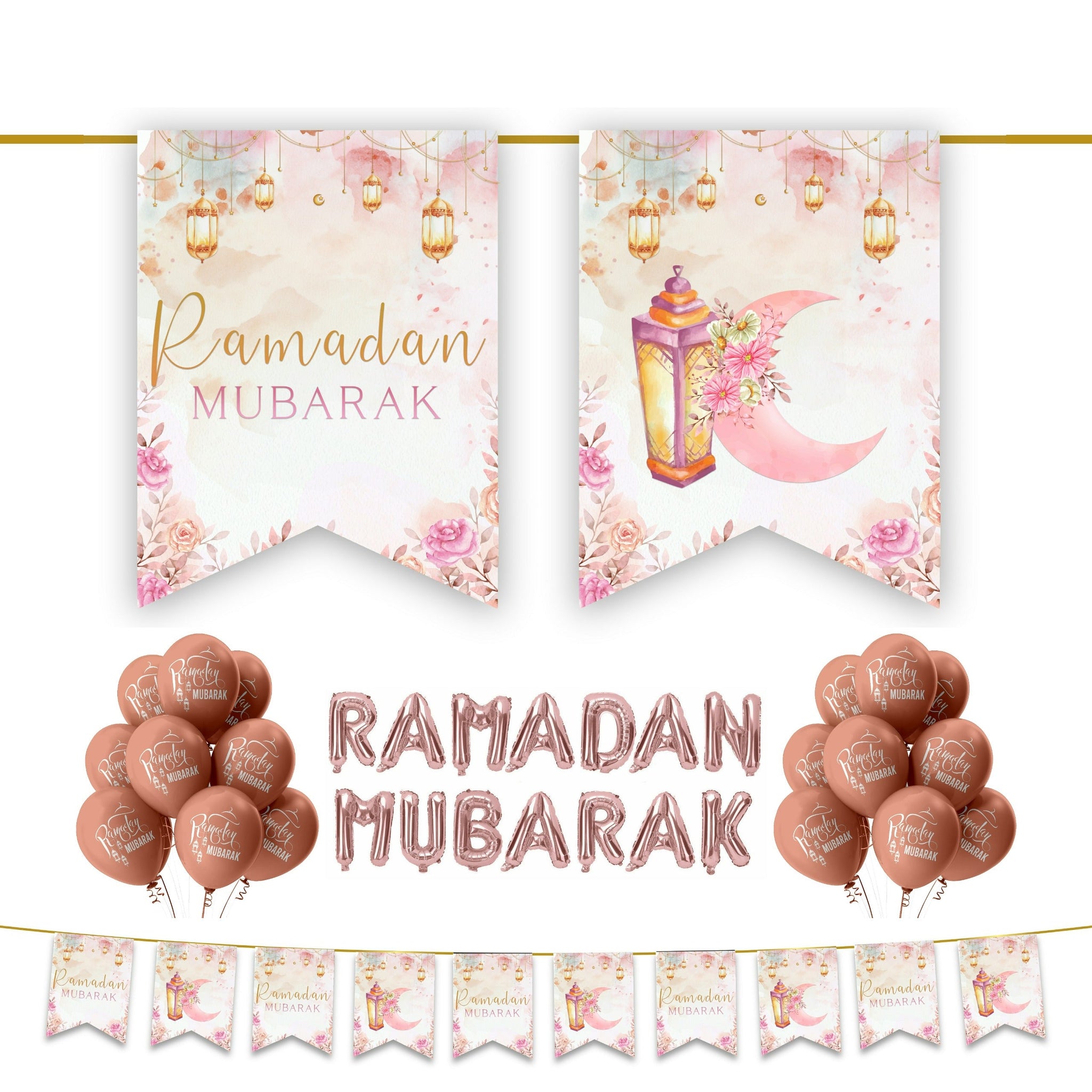 Ramadan Mubarak 34 pc Decoration Set - Pink Floral Lanterns