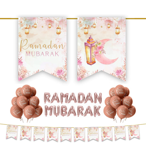 Ramadan Mubarak 34 pc Decoration Set - Pink Floral Lanterns