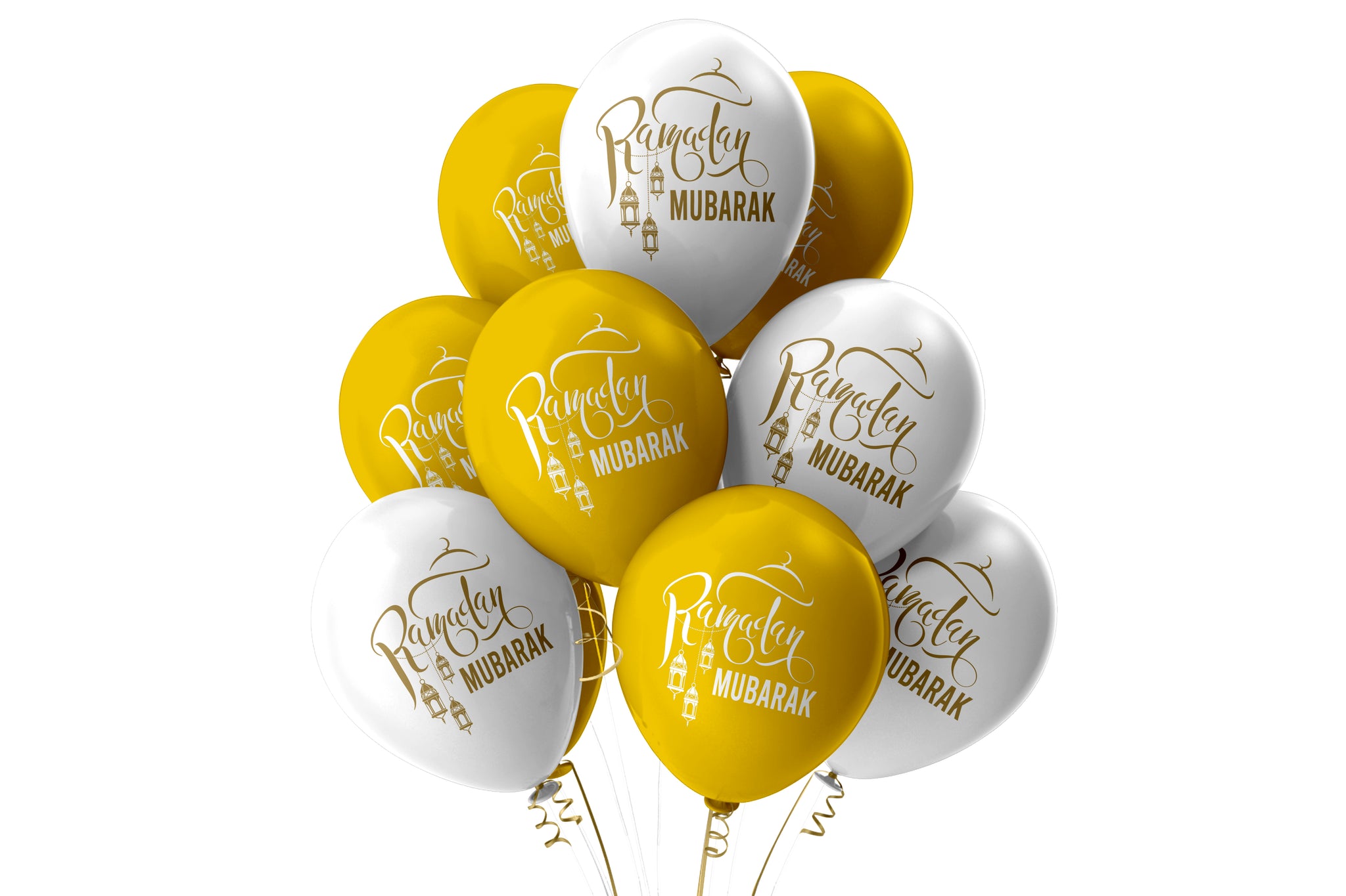 Ramadan Mubarak Balloons - Domes & Lanterns - White and Gold Mix