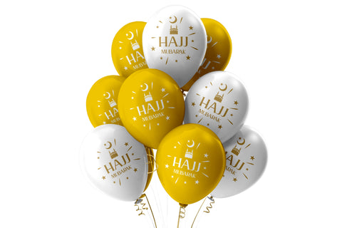 Hajj Mubarak Balloons - White & Gold