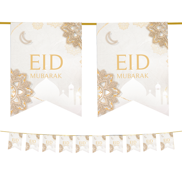 EID Mubarak Decoration Set - White & Gold Geometric