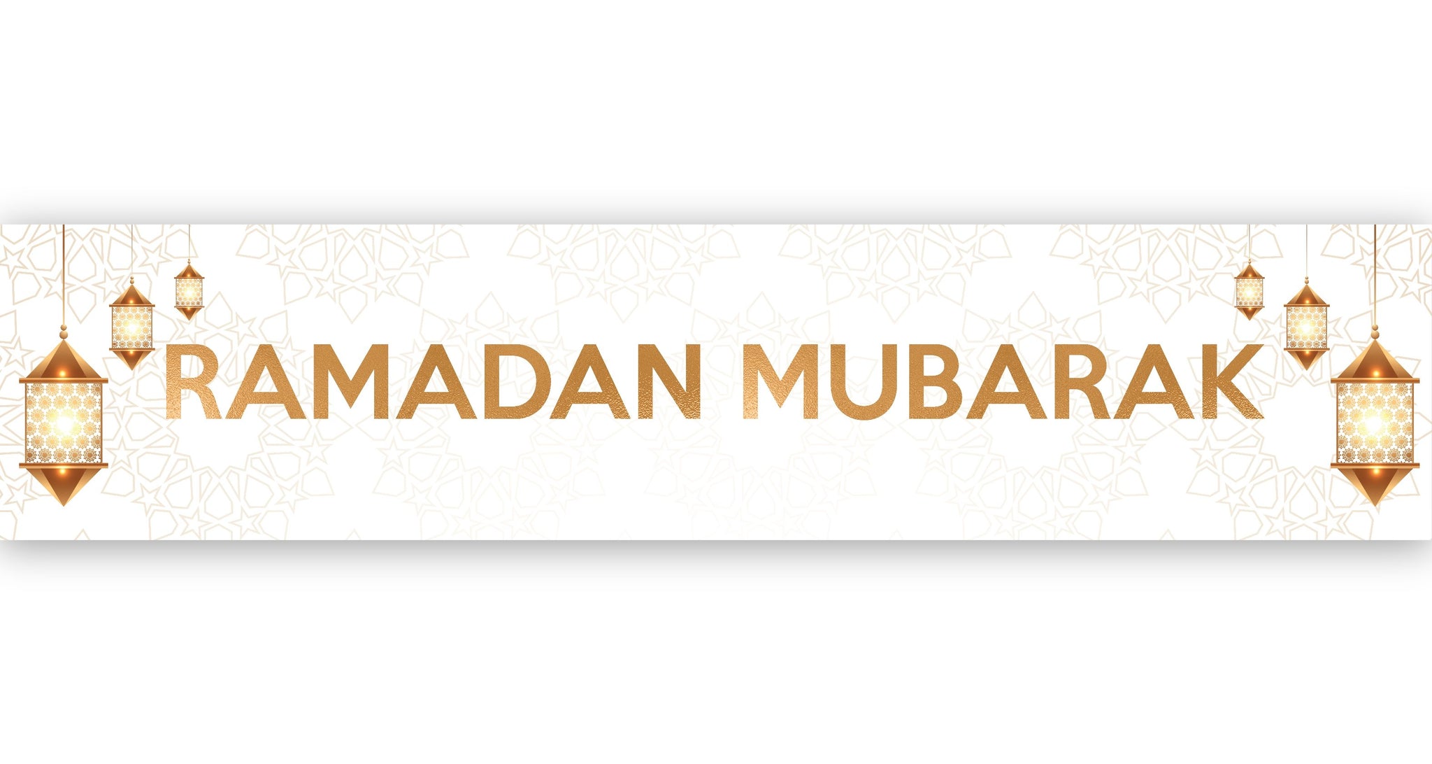 Ramadan Mubarak Banner - White & Gold Lanterns