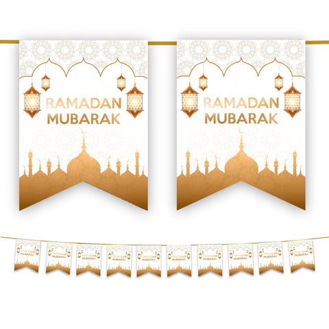 Ramadan Mubarak Bunting - White & Gold Domes & Lanterns