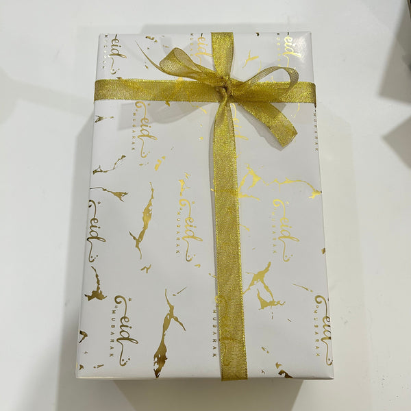 Eid Mubarak Gift Wrap Sheet - White & Gold Marble