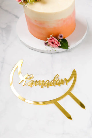 Ramadan Mubarak Crescent Cake Topper - Gold