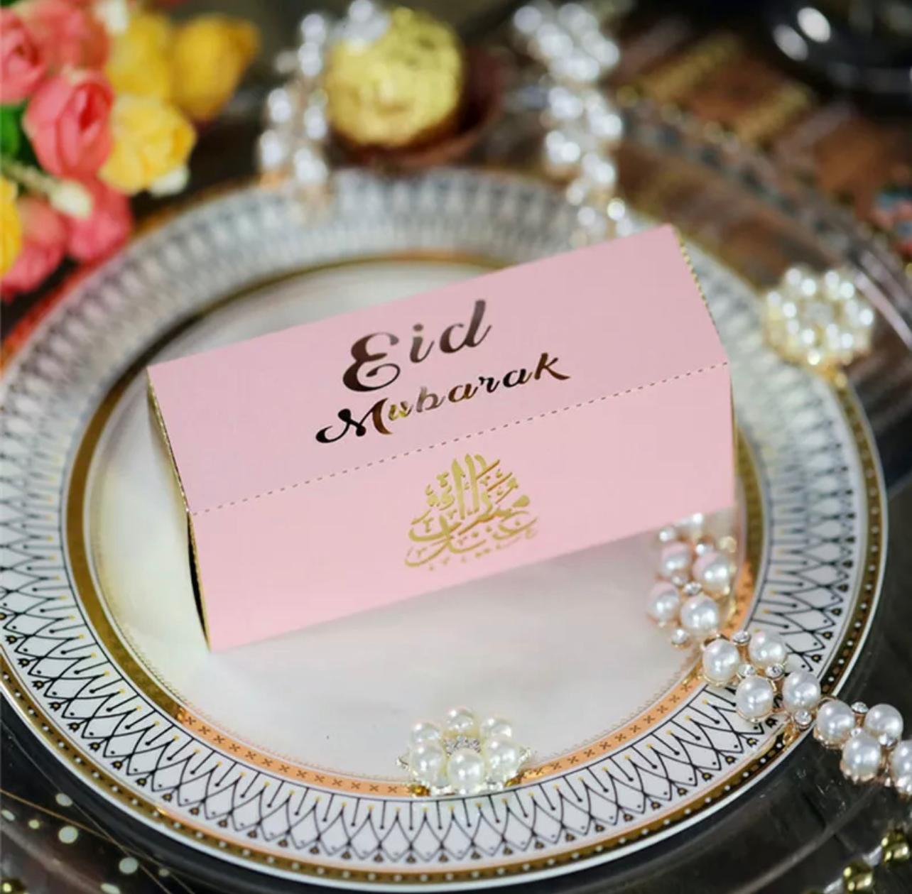 Eid Mubarak Laser Cut Gift Boxes - (12x4x4cm) - Pink