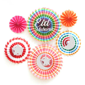 Eid Mubarak Hanging Concertina Paper Fan Kit - White Pink & Orange - Set of 6