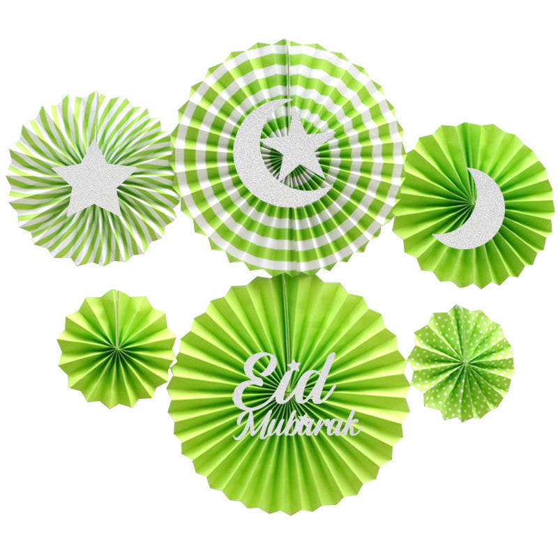 Eid Mubarak Hanging Concertina Paper Fan Kit - Green - Set of 6