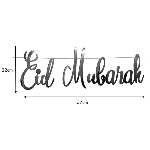 Eid Mubarak Calligraphy Laser Cut Out Foil Bunting - Silver