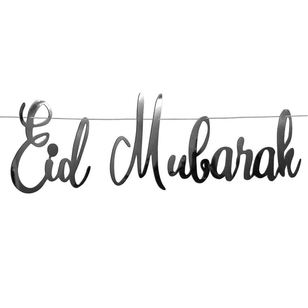 Eid Mubarak Calligraphy Laser Cut Out Foil Bunting - Silver