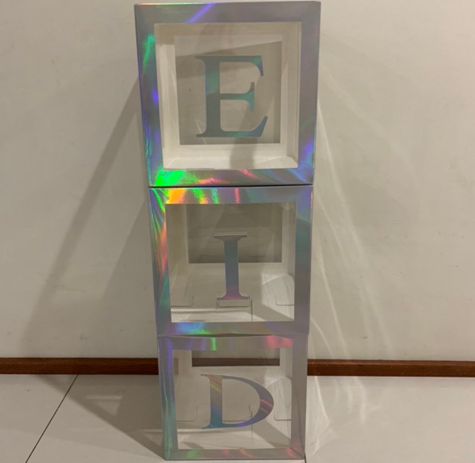 Eid Letter Transparent Balloon Boxes (25cm) - Silver