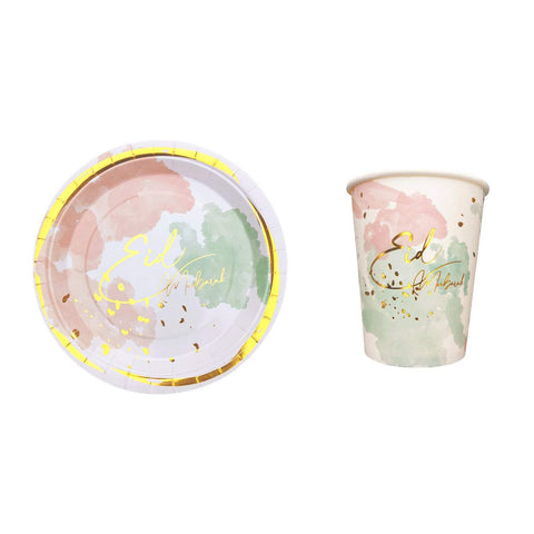 Eid Mubarak Plate and Cup Set - Pastel Watercolour