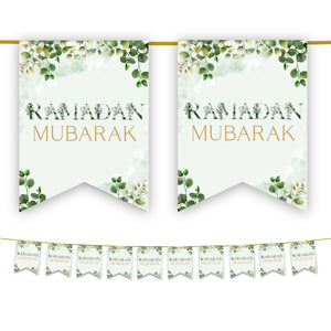 Ramadan Mubarak Bunting - Green & Gold Floral Flags Decoration