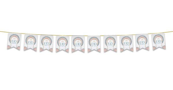 Eid Mubarak Bunting - White Geometric Flags Decoration