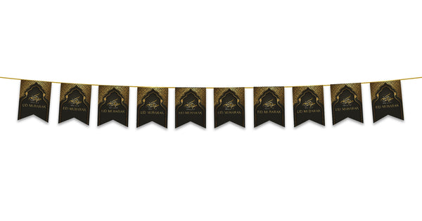 Eid Mubarak Bunting - Black & Gold Flags Decoration