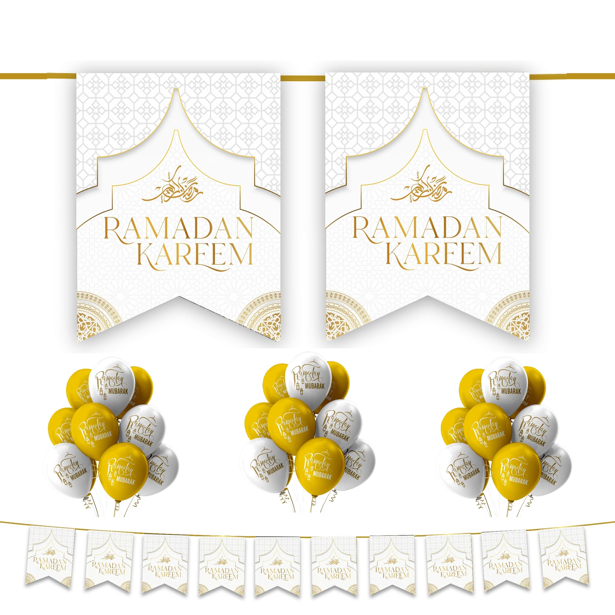 Ramadan Kareem 20 pc Decoration Set - White & Gold