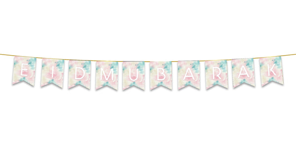 Eid Mubarak Bunting - Pink Pastel Watercolour Letter Flags Decoration