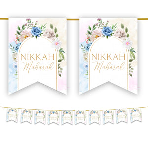 Nikkah Mubarak Bunting - Pink Floral Watercolour Islamic Wedding Decoration