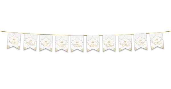 Ramadan Kareem Bunting - White & Gold Flags Decoration