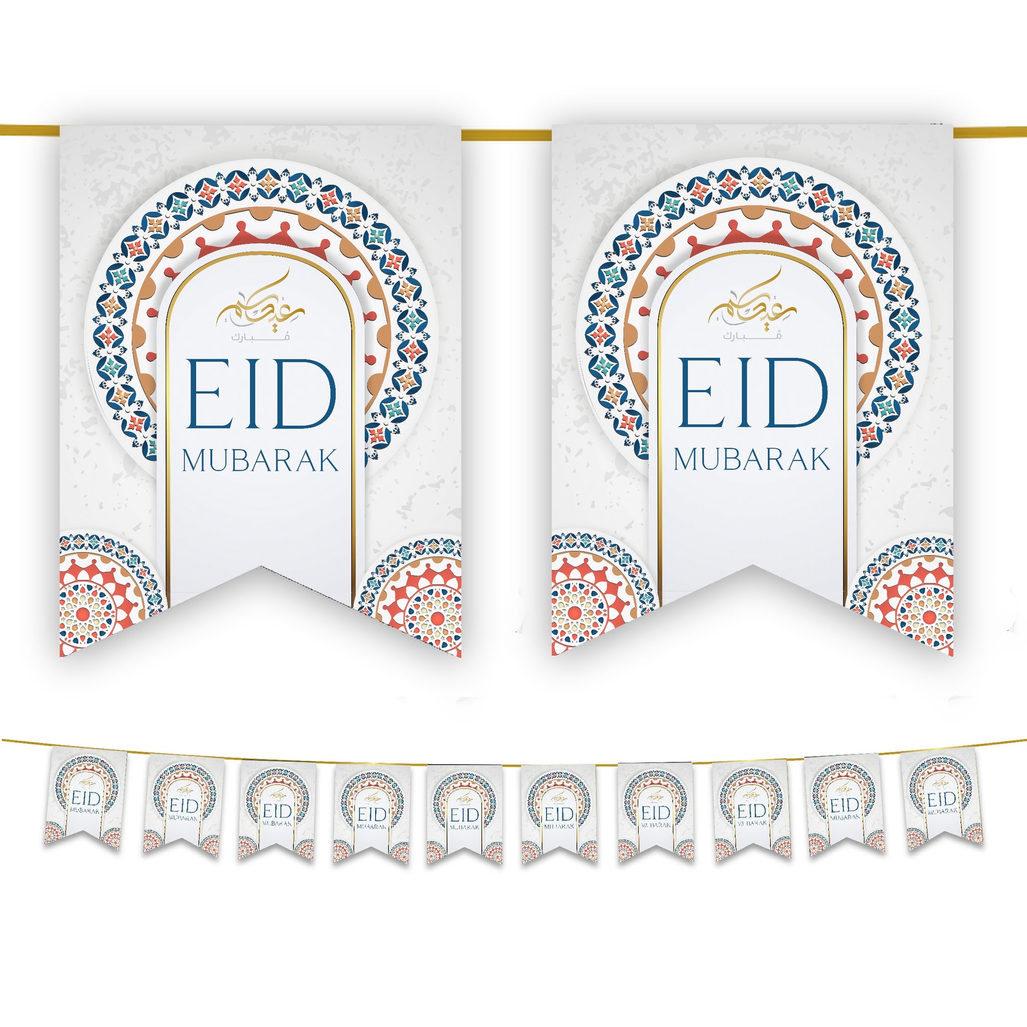 Eid Mubarak Bunting - White Geometric Flags Decoration