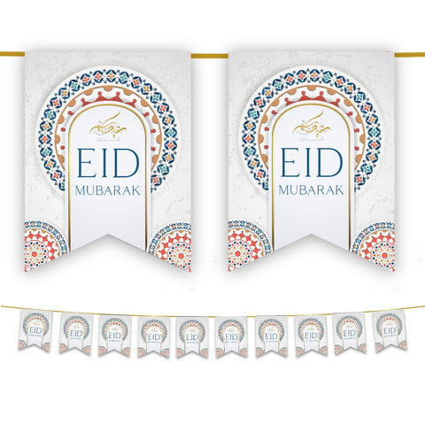 Eid Mubarak Bunting - White Geometric Flags Decoration