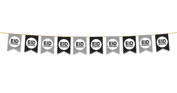 Eid Mubarak Bunting - Black & White Polka Dot Flags Decoration