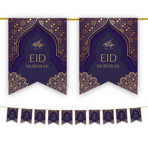 Eid Mubarak Bunting - Purple & Gold Flags Decoration