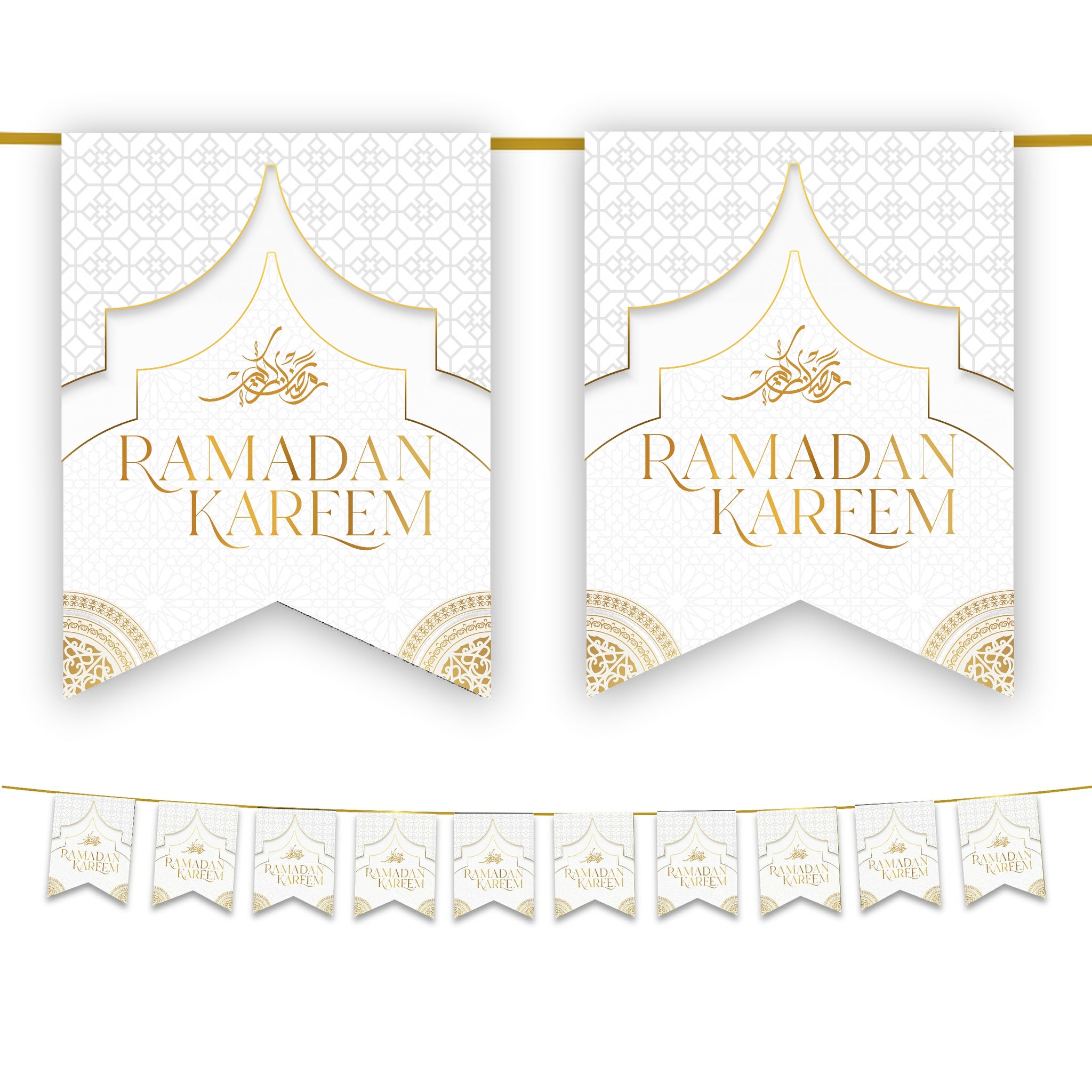 Ramadan Kareem Bunting - White & Gold Flags Decoration